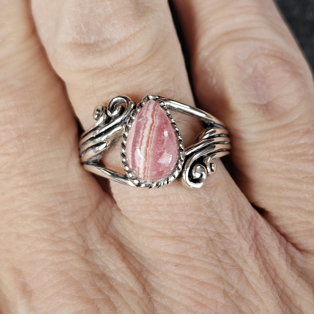 Genuine Rhodocrosite Sterling Silver Ring Size 7.5! - Picture 5 of 6